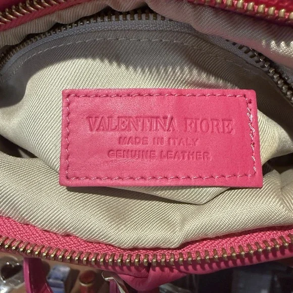 Valentina Fiore Italian Leather Magenta Woven Hand Shoulder‎ Bag Purse Handmade - Picture 9 of 10